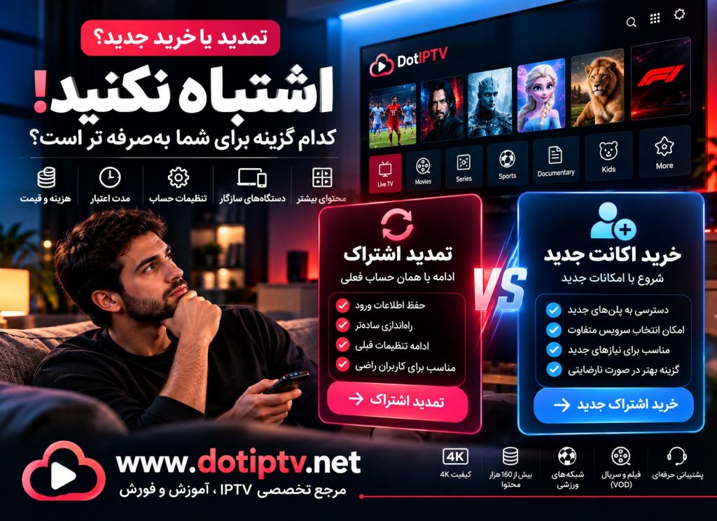 مقایسه تمدید اشتراک IPTV و خرید اکانت جدید در Cloud IPTV